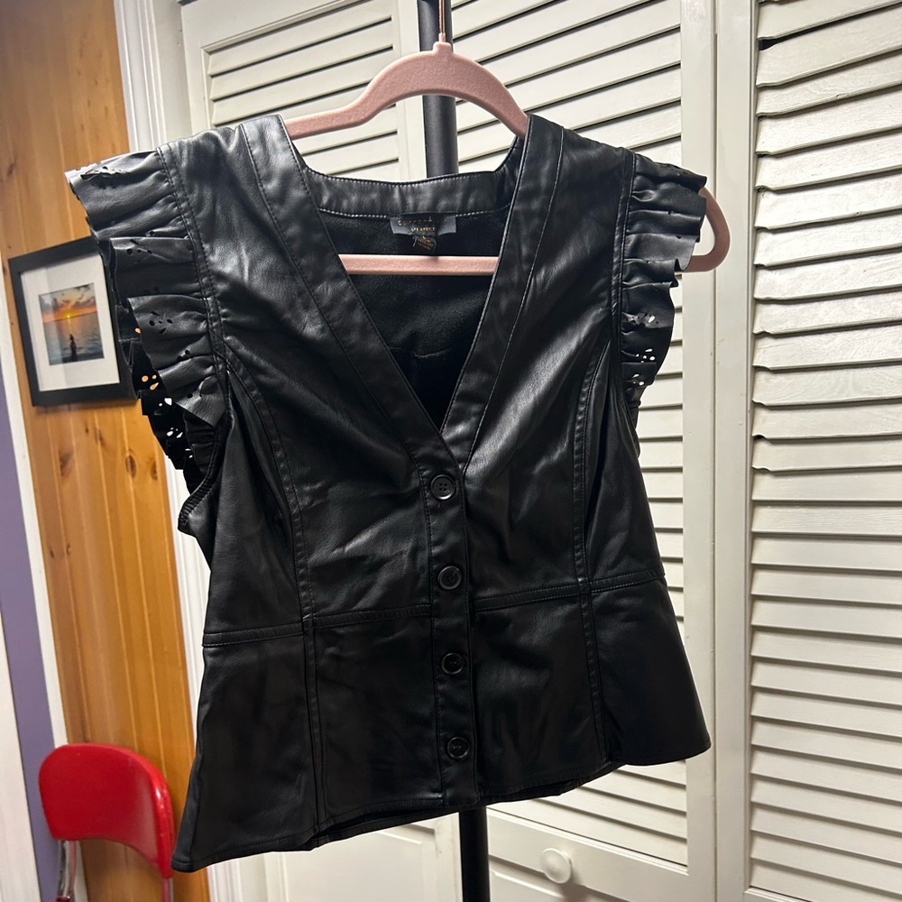 Nwot Current Air Black Faux Leather Ruffle Sleeve Vest